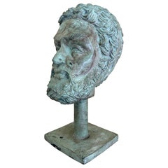 20th Century Grand Tour Neoclassical Bronze Verdigris Bust of Plato on Stand