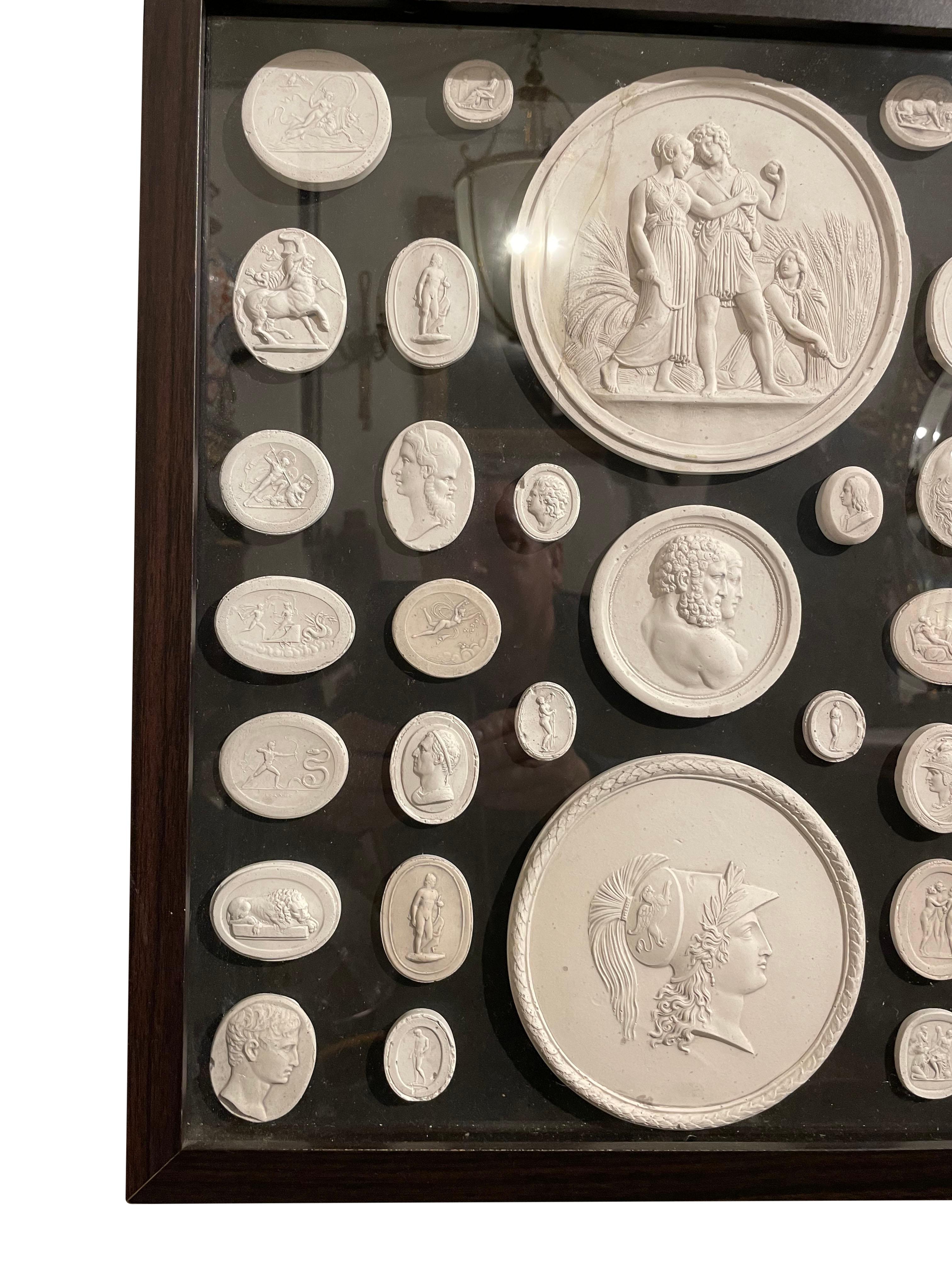 European 20th Century Grand Tour Neoclassical Cameos Collection with Frame For Sale
