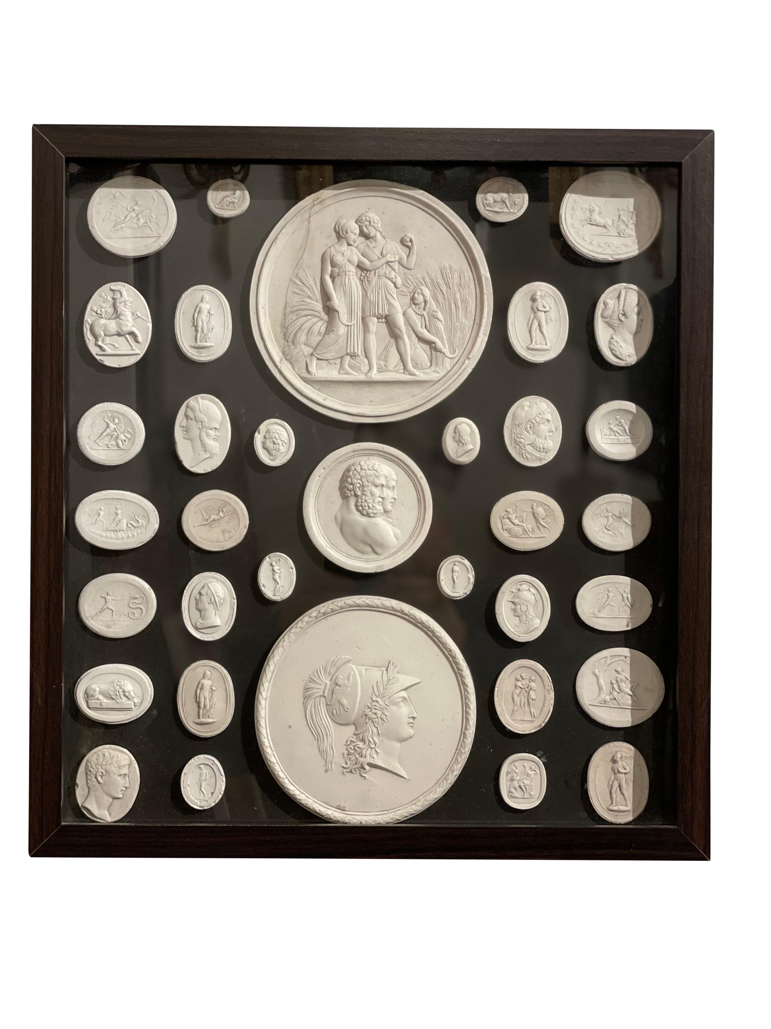 20th Century Grand Tour Neoclassical Cameos Collection with Frame For Sale 3
