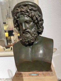 20th Century Grand Tour Style Bronze Bust of Asclepiuson Marble Base