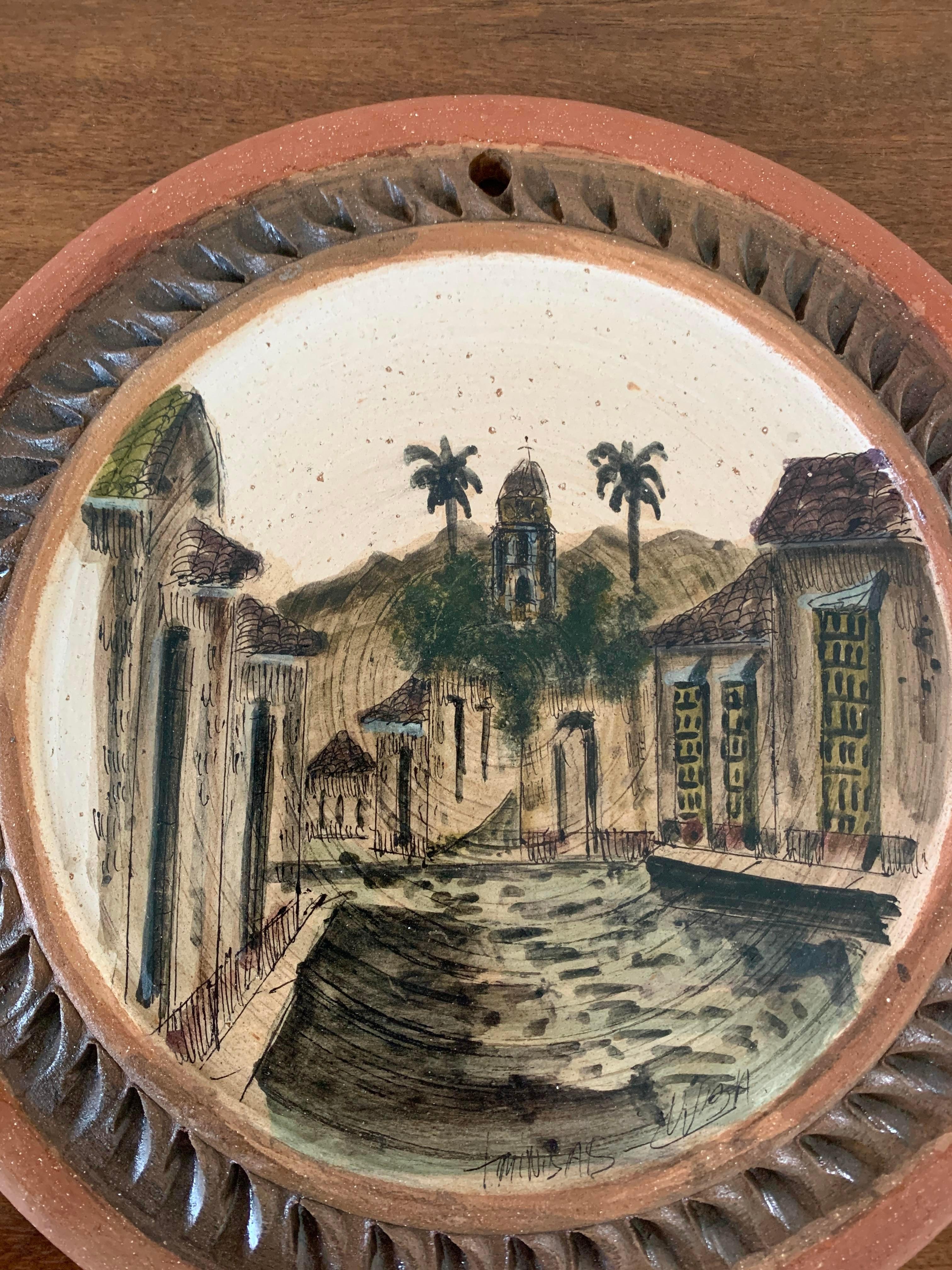20th Century Grand Tour Style Painted Terracotta Wall Plate For Sale 2