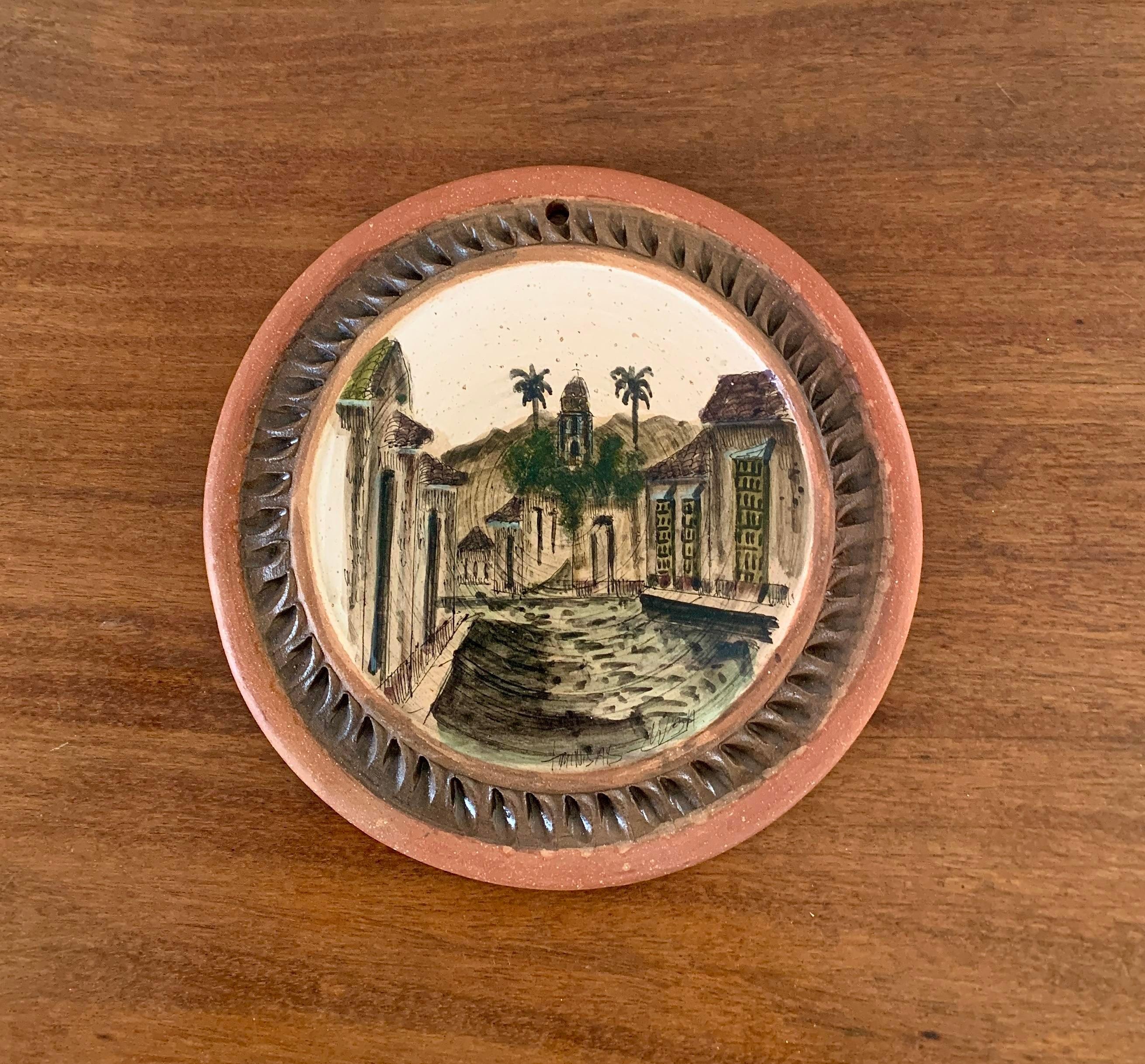 20th Century Grand Tour Style Painted Terracotta Wall Plate For Sale 4