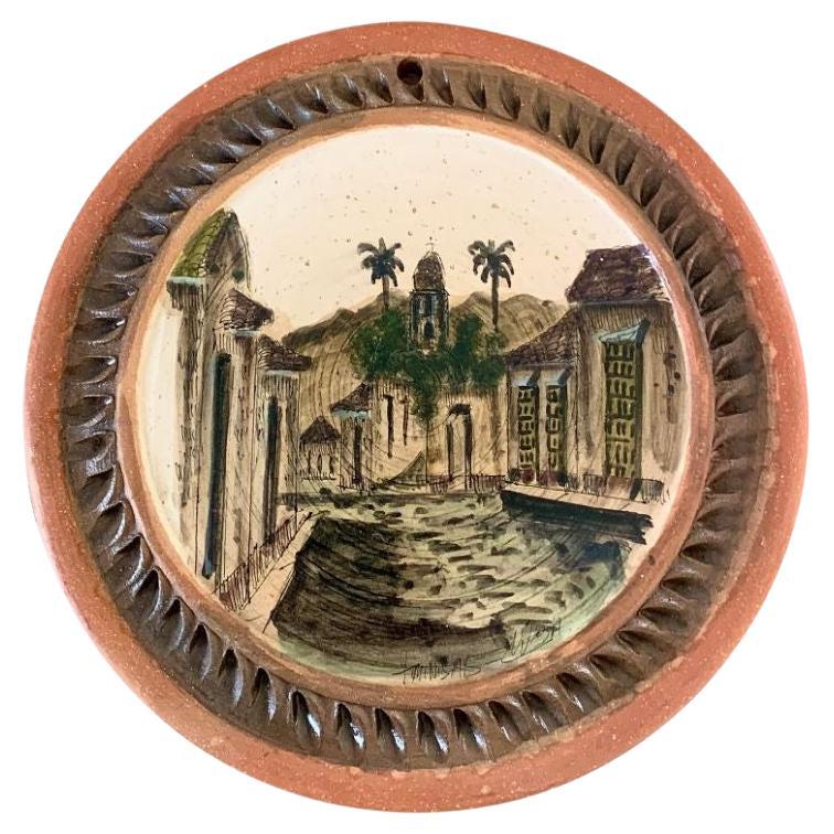 20th Century Grand Tour Style Painted Terracotta Wall Plate For Sale