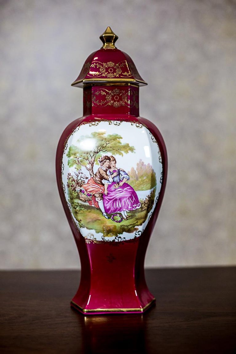 20th Century Grand Vase Depicting a Genre Scene/ Limoges Porcelain For