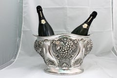 20th Century Italian Silver Hand Engraved Grapes & Vines Wine Cooler, 1970s