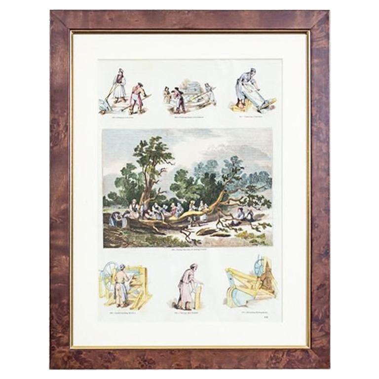 Vintage Print Illustration of Old Crafts, Tanning, framed For Sale