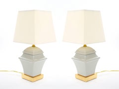 20th Century Gray Iridescent Porcelain /Gilt Gold Painted Wood Base Small Table