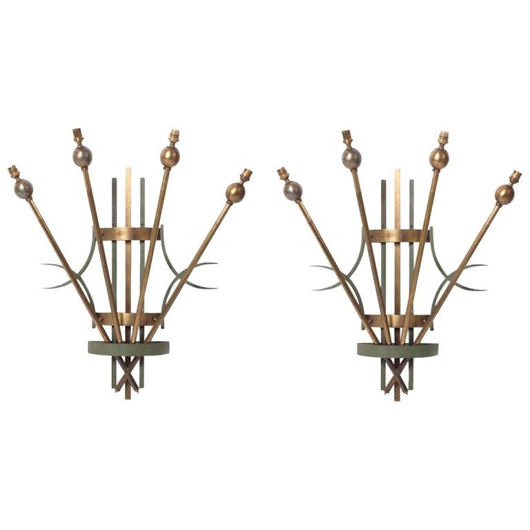 20th Century Great Pair of Art Deco Wall Sconces