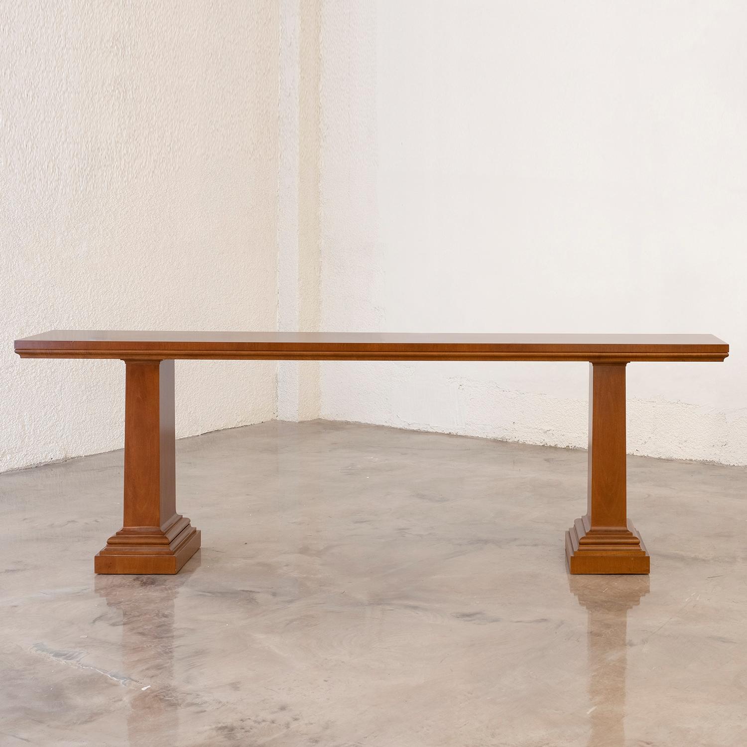 20th Century Greek Saridis Walnut, Brass Console Table by T.H. Robsjohn-Gibbings In Good Condition In West Palm Beach, FL