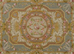 20th Century Green and Beige Silk Chinese Aubusson Rug, 2000