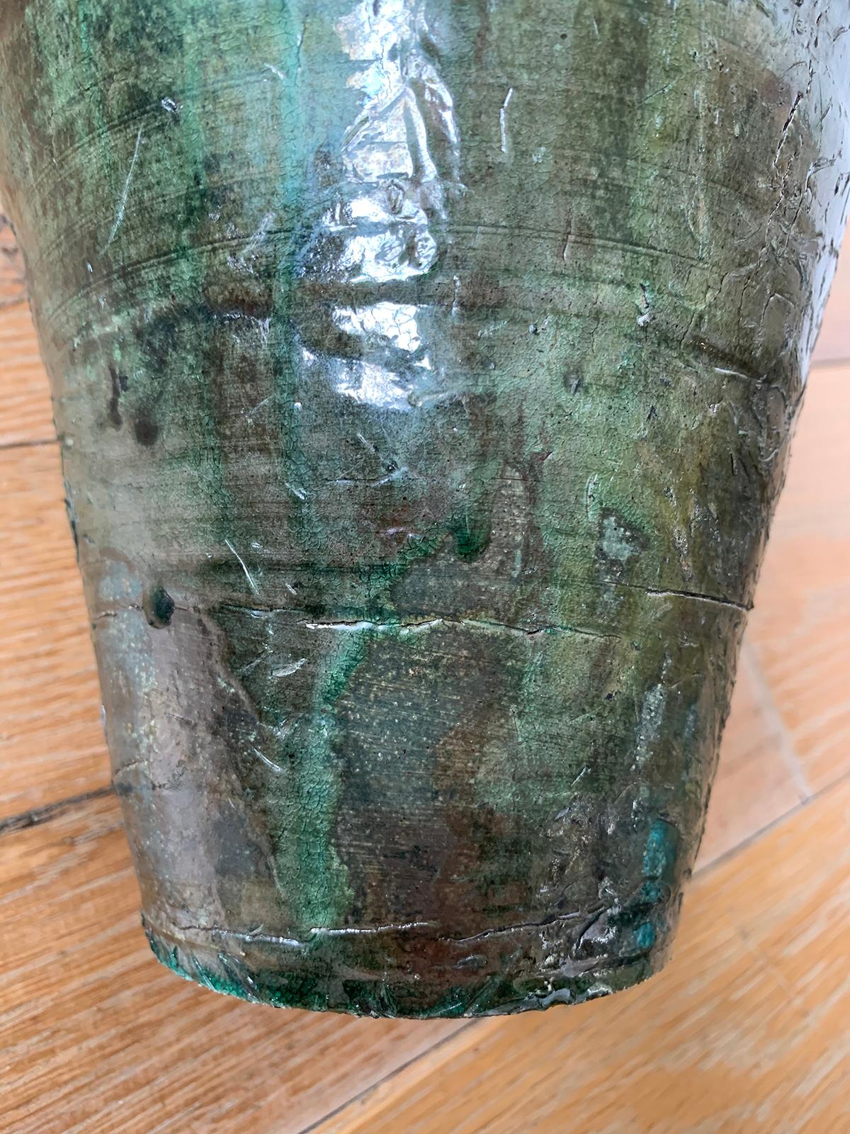 20th Century Green and Brown Glazed Earthenware Pottery Vase 7
