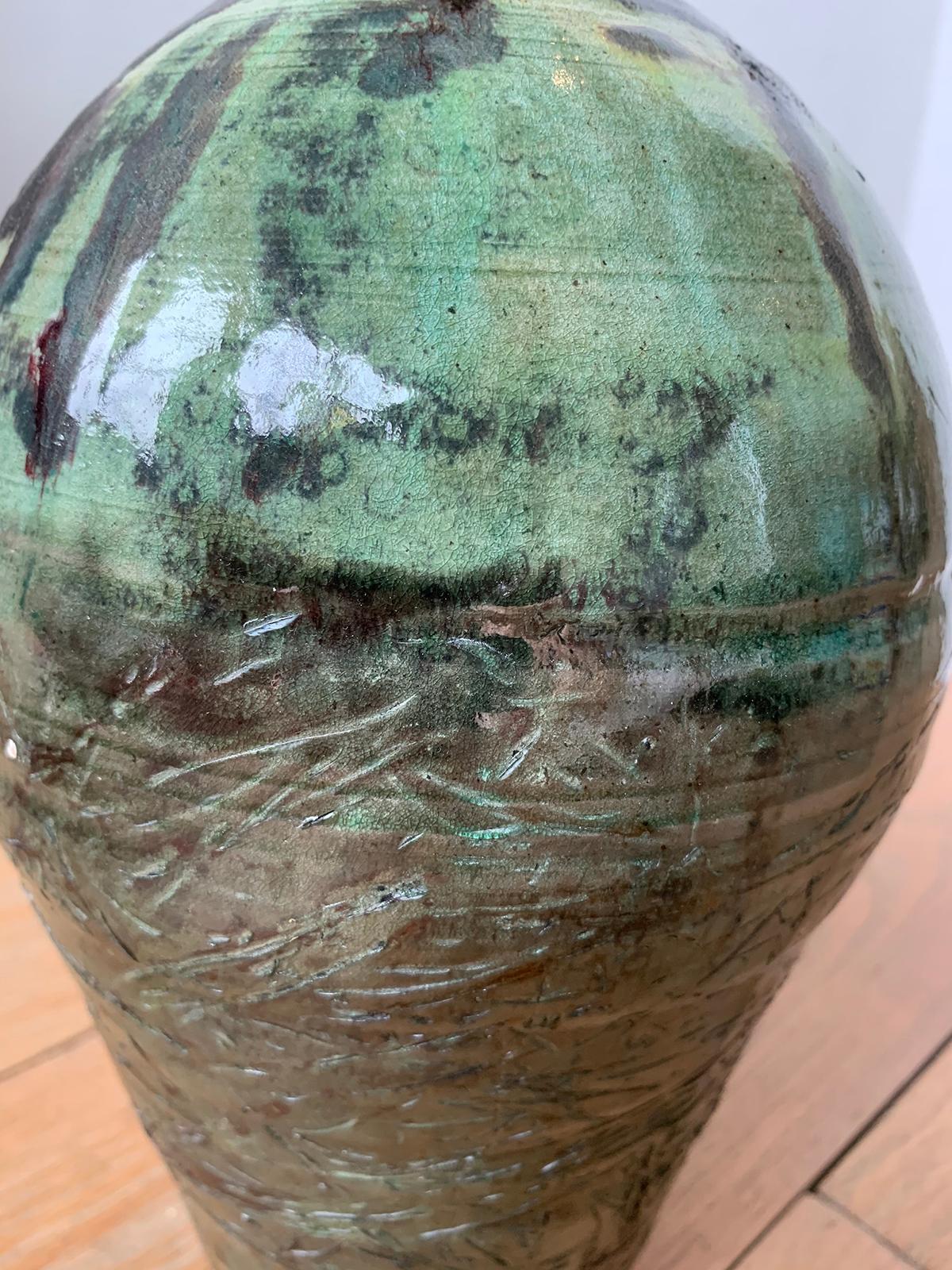20th Century Green and Brown Glazed Earthenware Pottery Vase 3