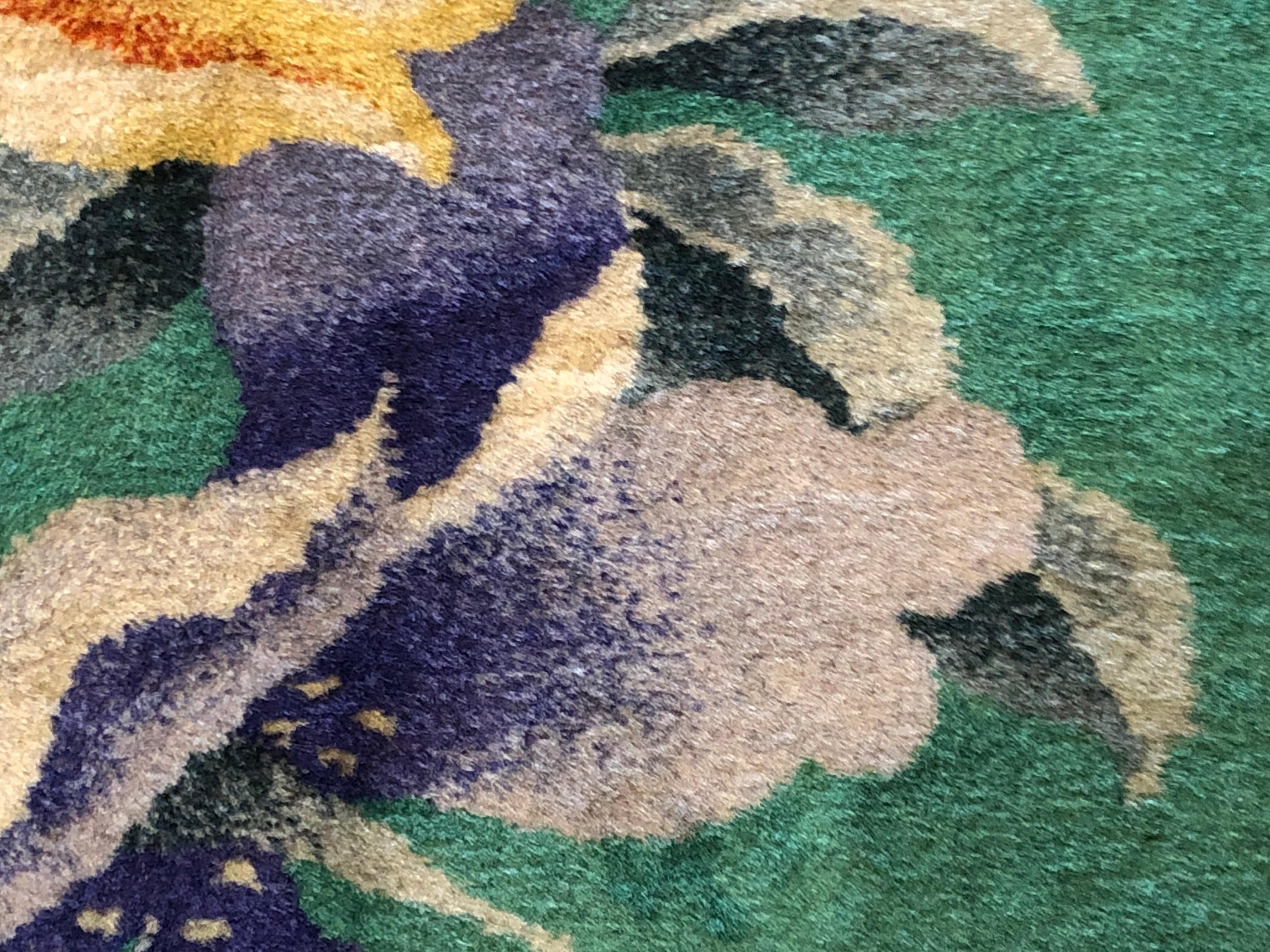 20th Century Green and Flowers Chinese Art Deco Nichols in Wool Rug, 1920-1940 6