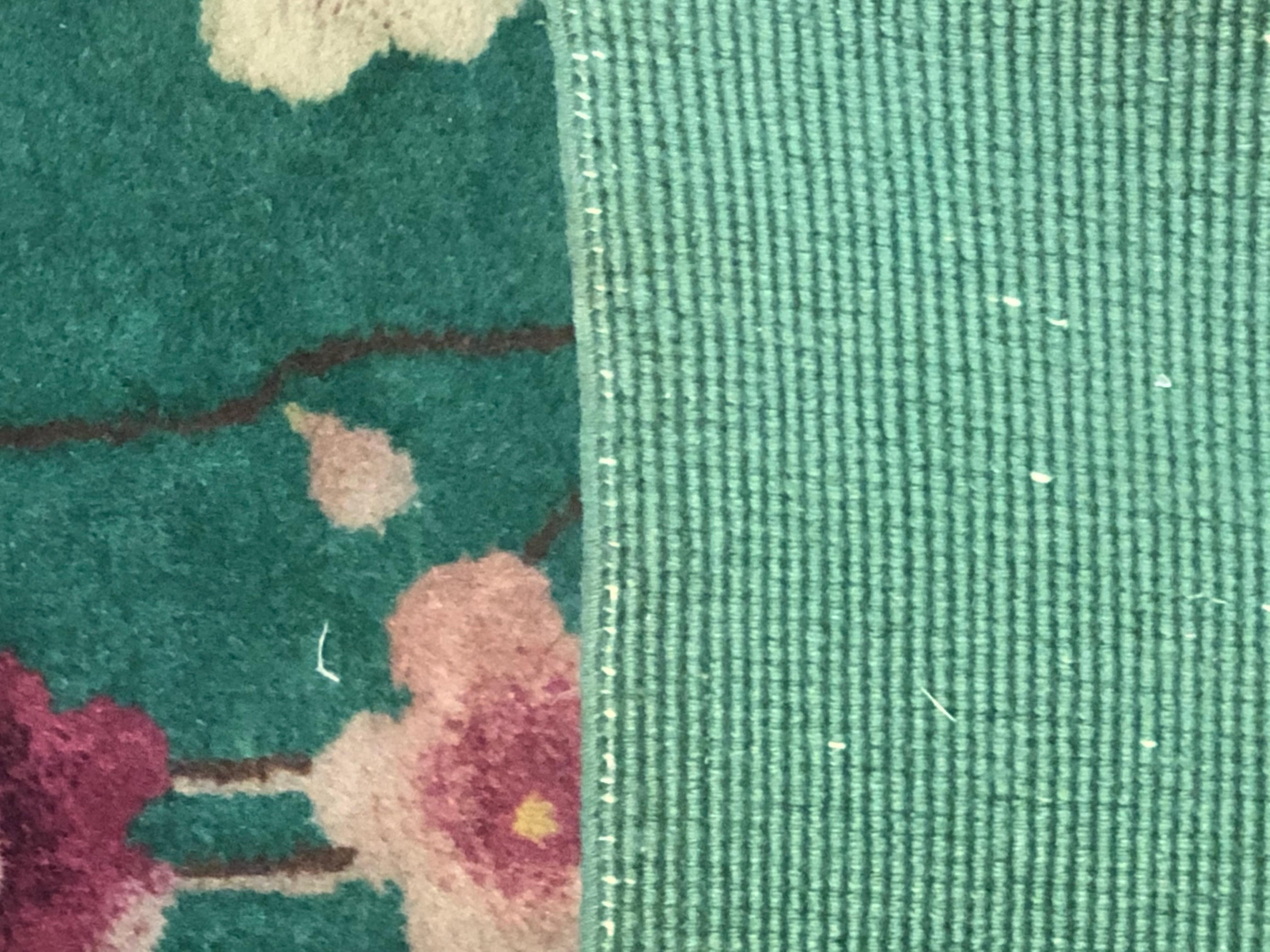 20th Century Green and Flowers Chinese Art Deco Nichols in Wool Rug, 1920-1940 7
