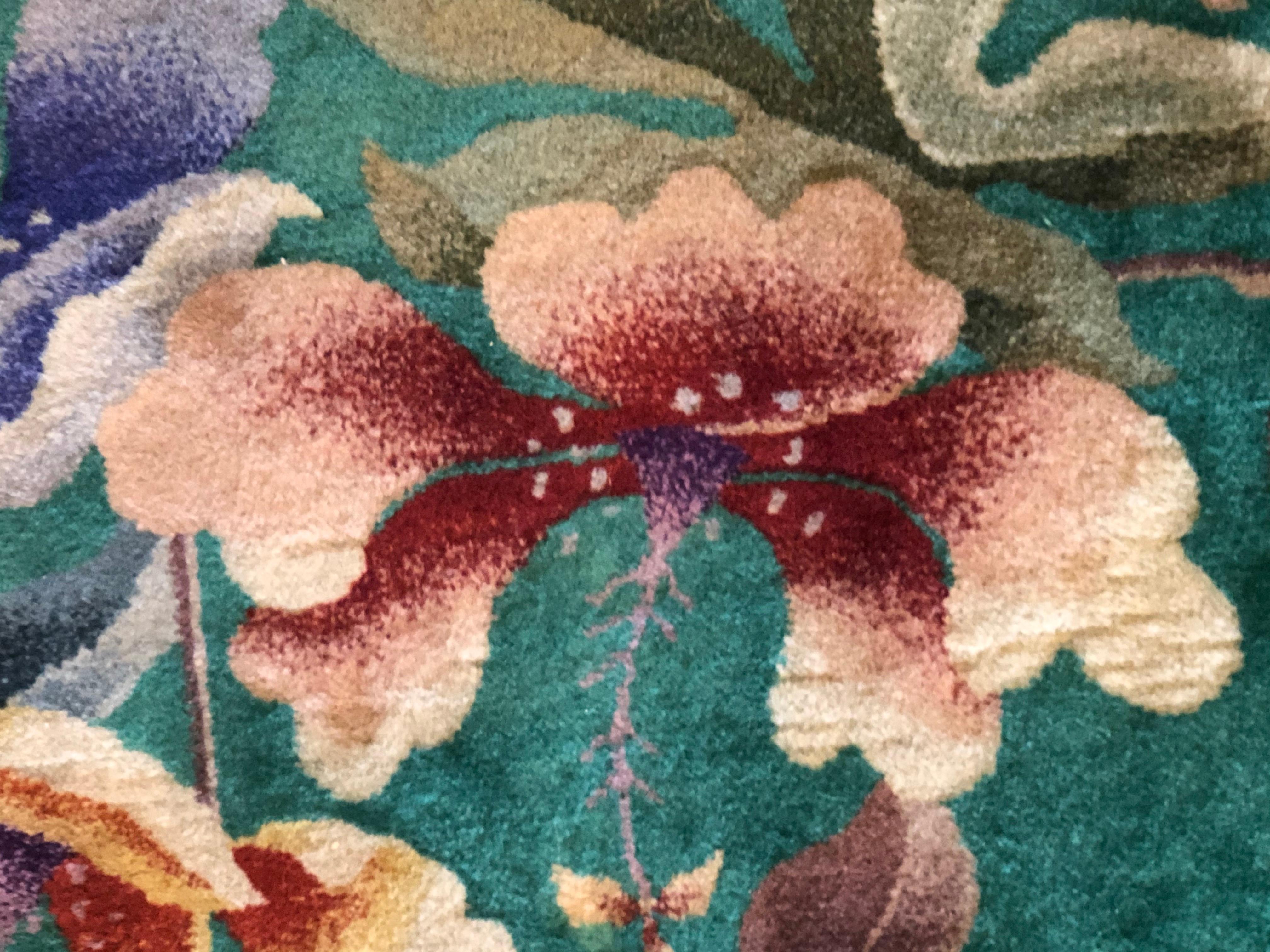 20th Century Green and Flowers Chinese Art Deco Nichols in Wool Rug, 1920-1940 1