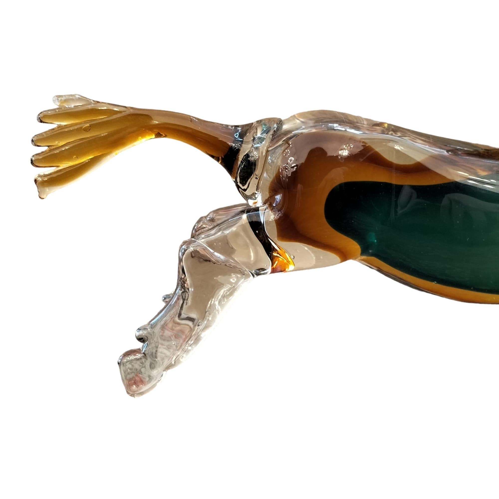 Mid-Century Modern 20th Century Green and Orange Horse Sculpture in Blown Murano Glass from Venice For Sale