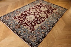 20th Century Green and Ruby Red in Wool Floreal Agra Indian Rug, circa 1900s