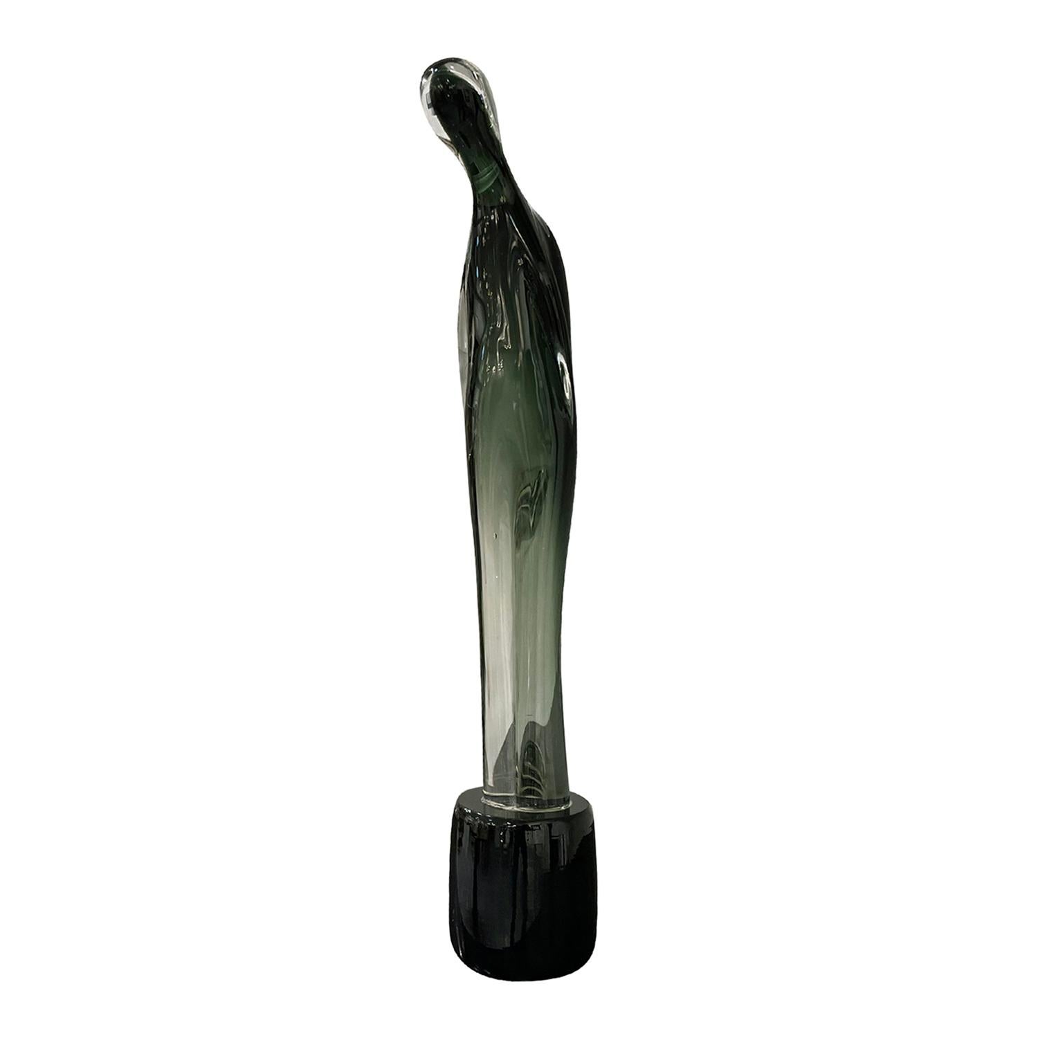 Mid-Century Modern Grande sculpture italienne abstraite vintage en verre de Murano vert-noir du 20ème siècle en vente