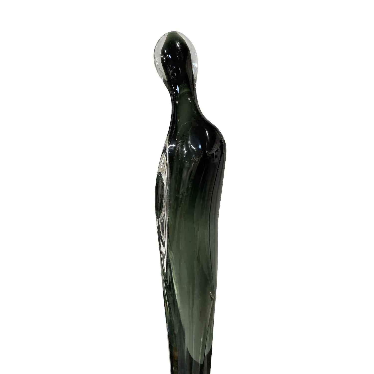 Hand-Crafted 20th Century Green-Black Italian Large Vintage Abstract Murano Glass Sculpture For Sale