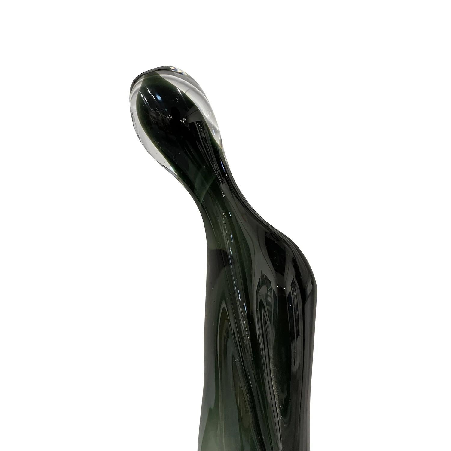 20th Century Green-Black Italian Large Vintage Abstract Murano Glass Sculpture For Sale 1