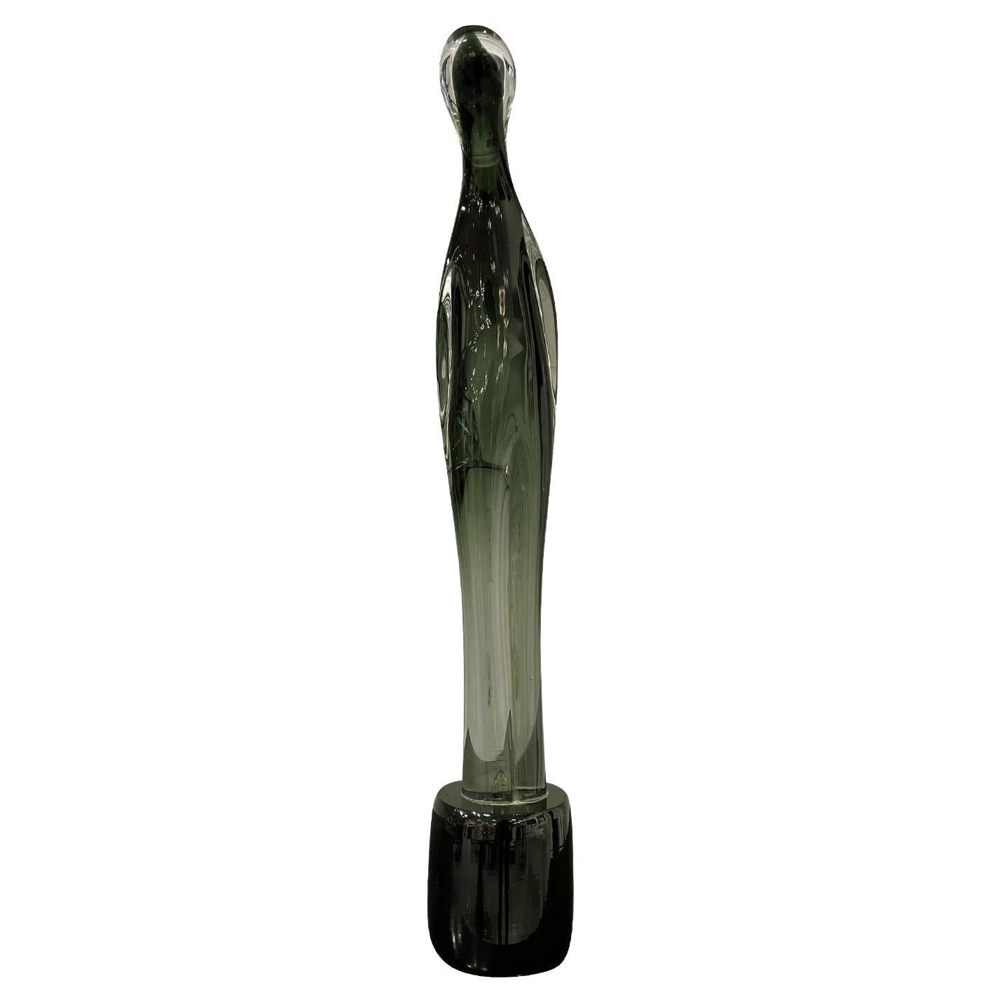 Grande sculpture italienne abstraite vintage en verre de Murano vert-noir du 20ème siècle