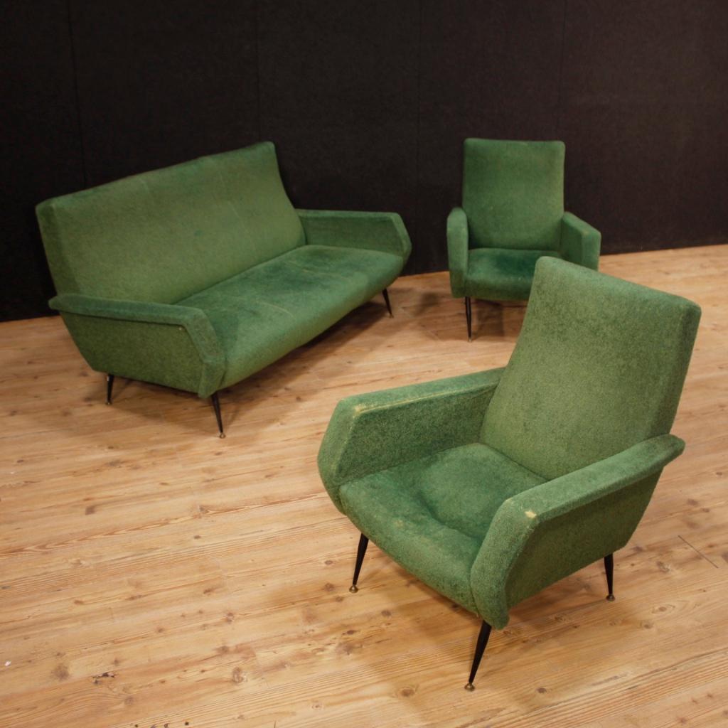 20th Century Green Fabric and Metal Italian Design Sofa, 1960 In Fair Condition In Vicoforte, Piedmont