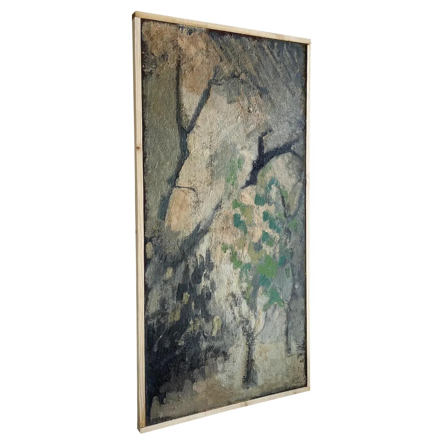 Fait main Paysage vert français du 20ème siècle, peinture à l'huile Udile de Daniel Clesse en vente