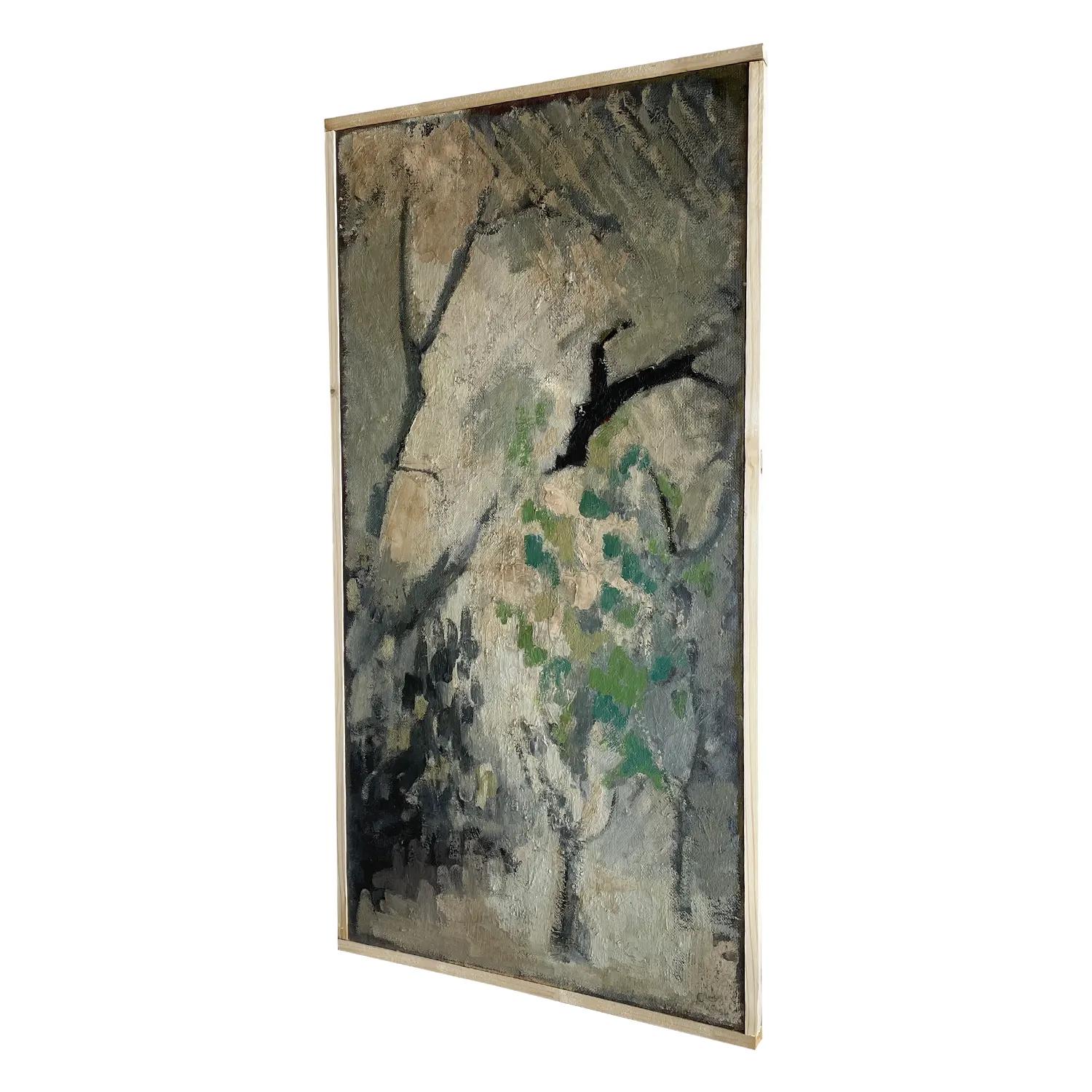 Wood 20th Century Green French Landscape, Forest Udile Oil Painting by Daniel Clesse For Sale