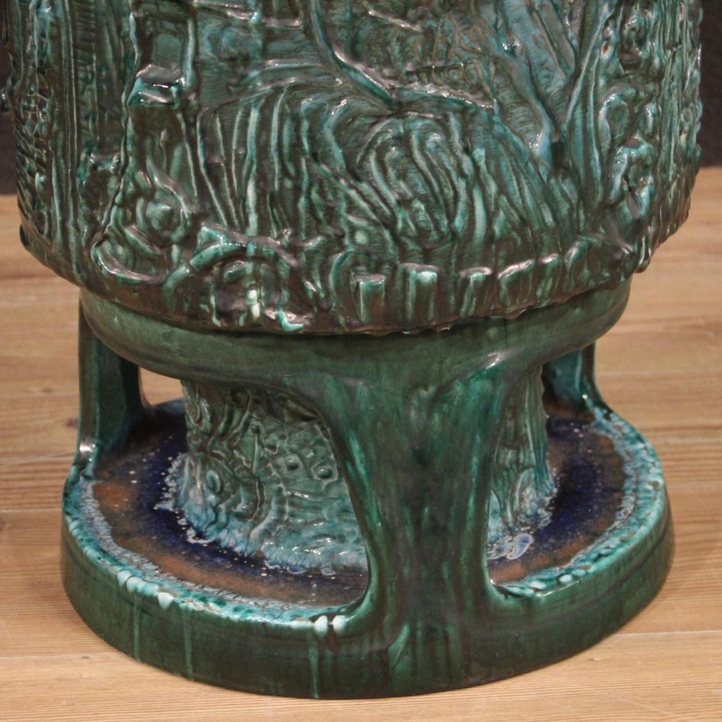 20th Century Green Glazed Terracotta Italian Vase, 1970 In Good Condition For Sale In Vicoforte, Piedmont