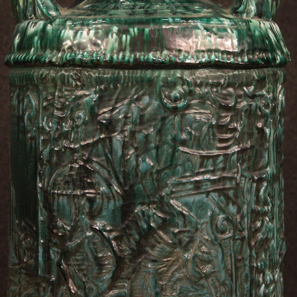 Jarrón italiano de terracota vidriada verde del siglo XX, 1970 en Bueno Estado en Vicoforte, Piedmont