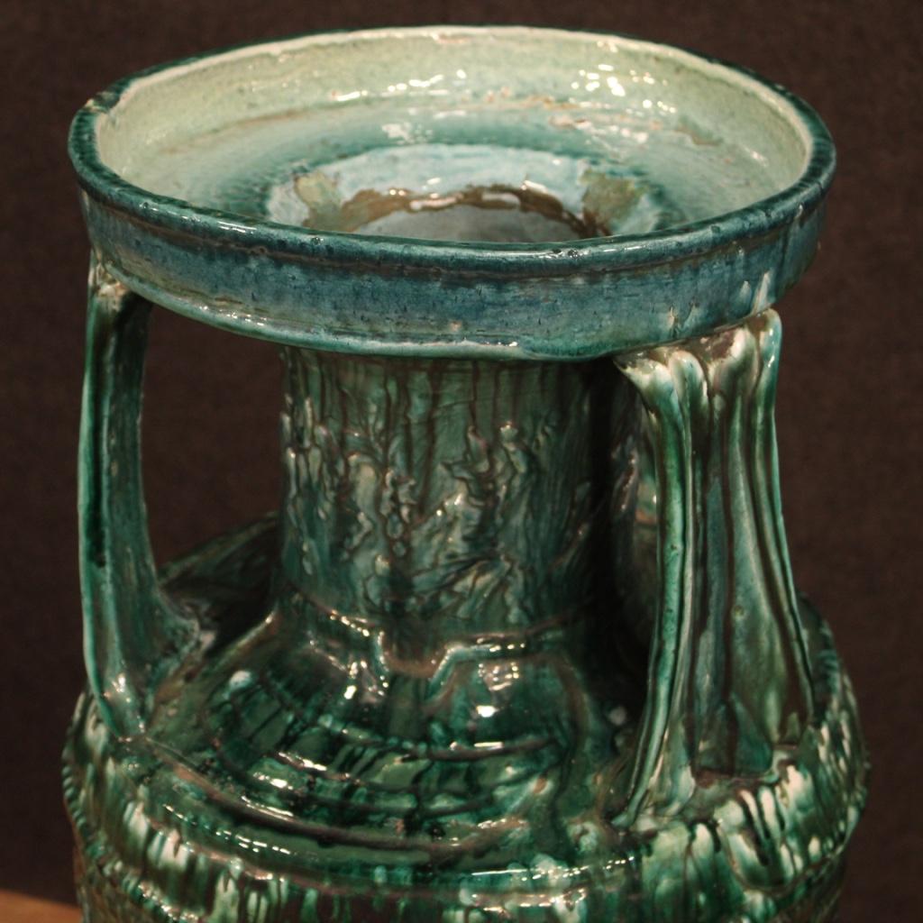 20th Century Green Glazed Terracotta Italian Vase, 1970 For Sale 2
