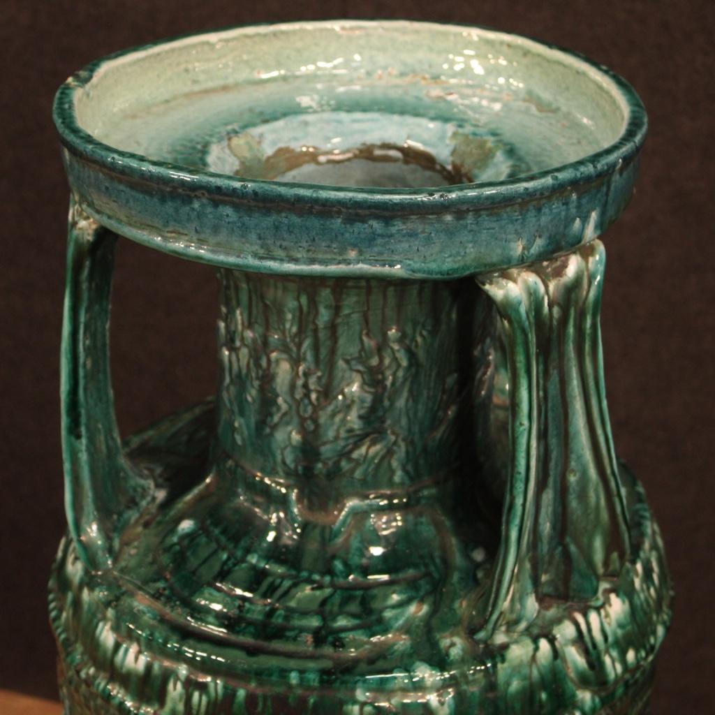 Jarrón italiano de terracota vidriada verde del siglo XX, 1970 Terracota