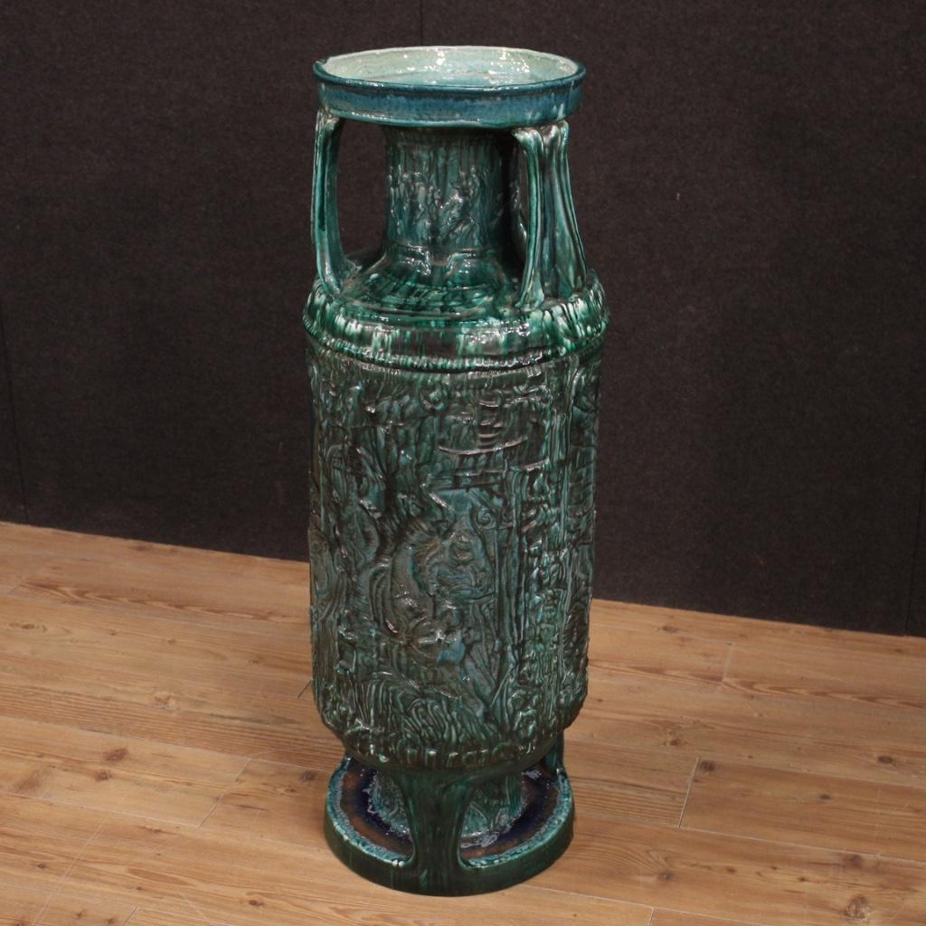 20th Century Green Glazed Terracotta Italian Vase, 1970 For Sale 3