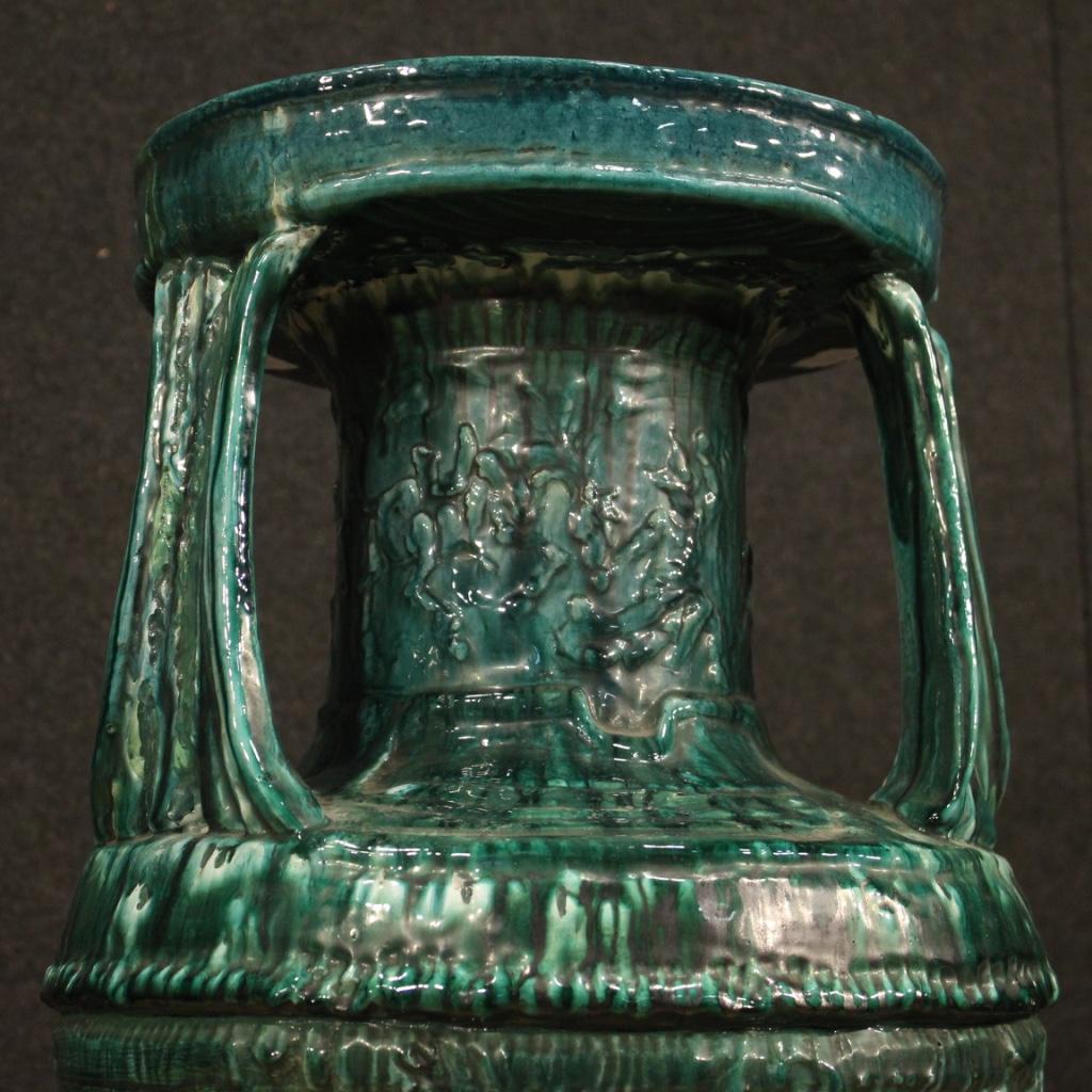 Jarrón italiano de terracota vidriada verde del siglo XX, 1970 2
