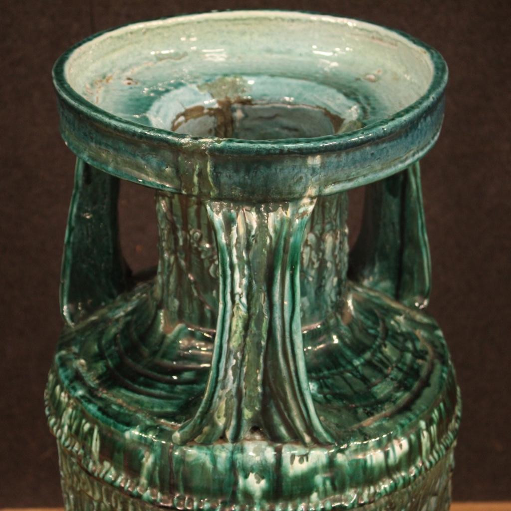 20th Century Green Glazed Terracotta Italian Vase, 1970 For Sale 5