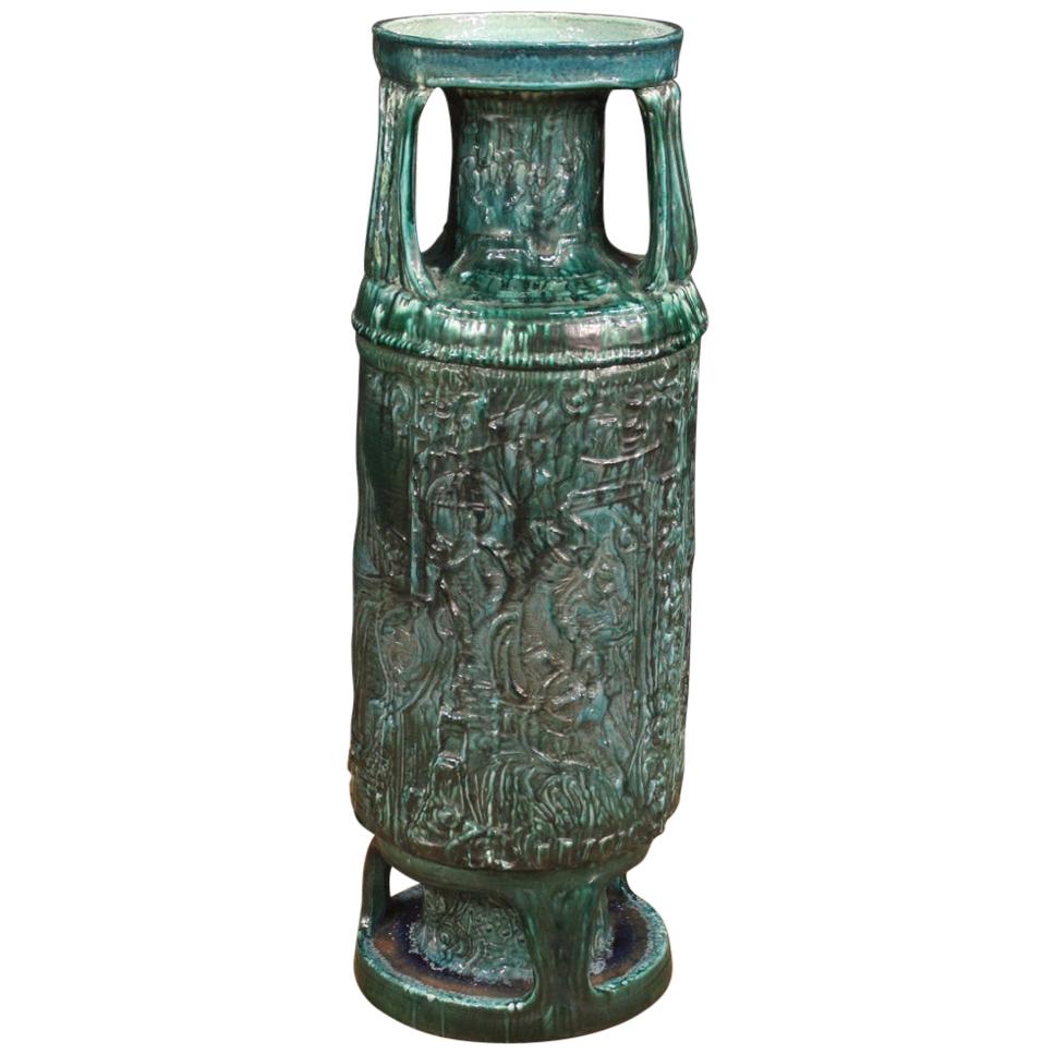 20th Century Green Glazed Terracotta Italian Vase, 1970 For Sale