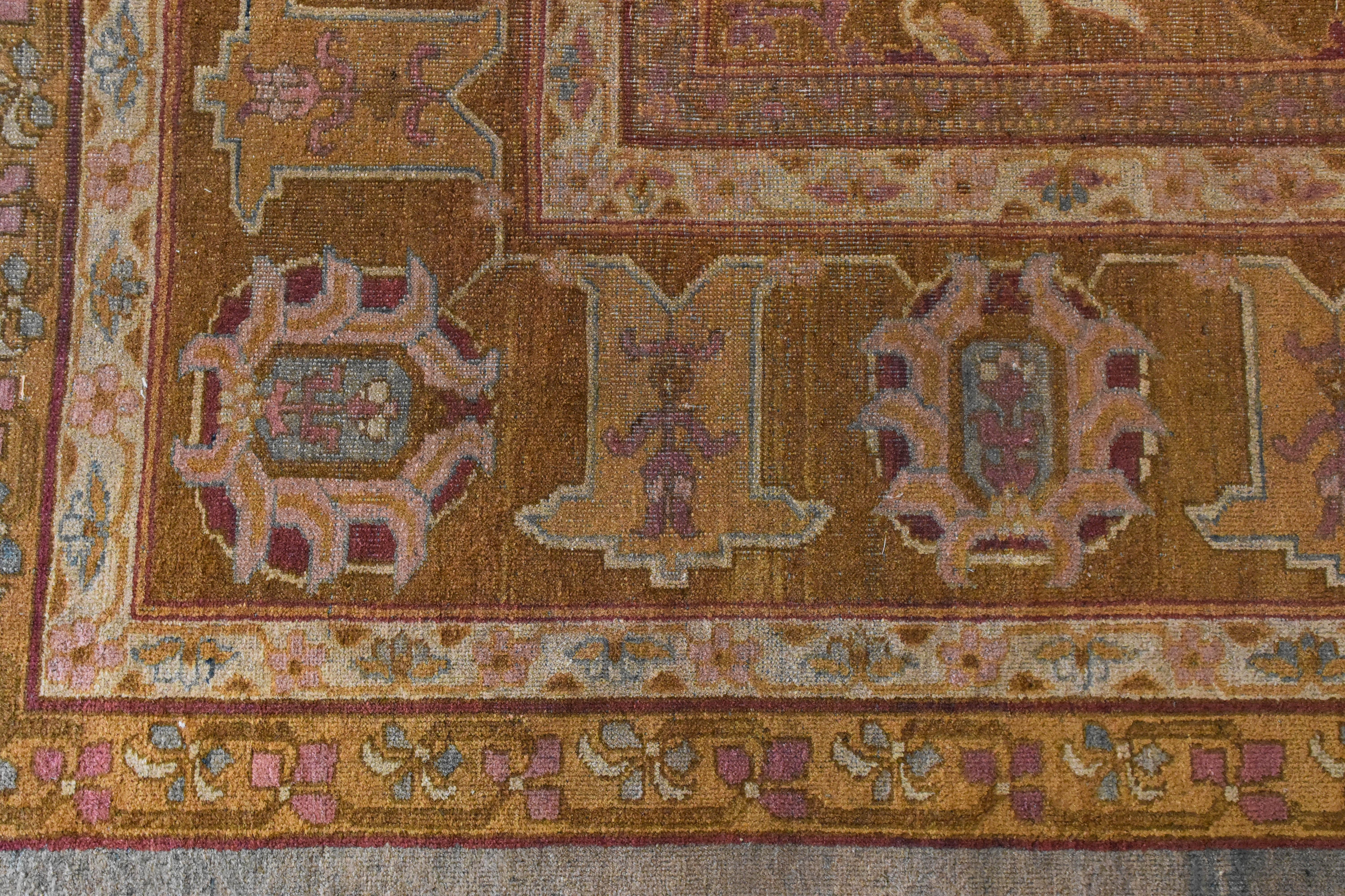 20th Century Green, Gold, Pink White Abrash Amritsar Rug from India, circa 1870s 1