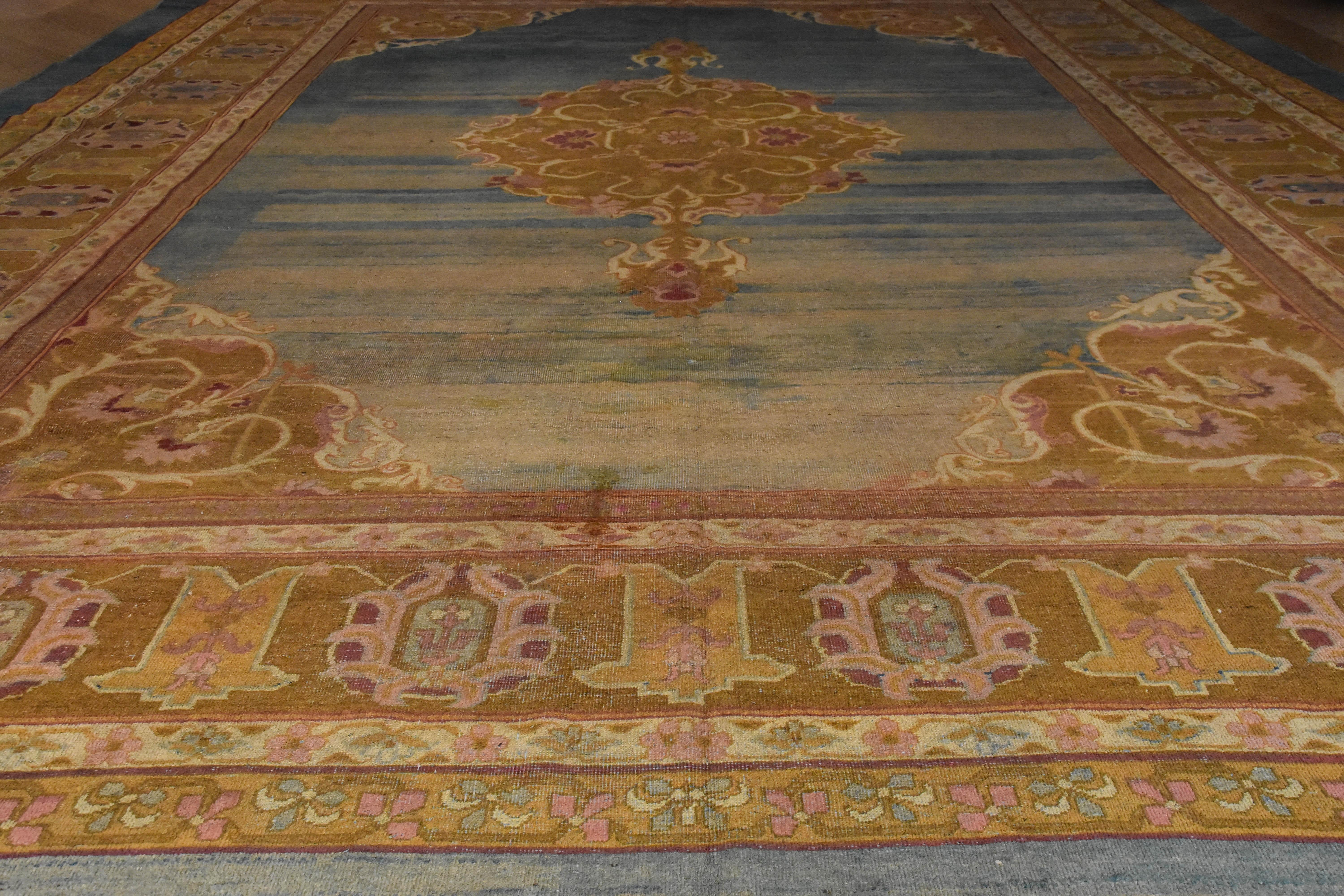 20th Century Green, Gold, Pink White Abrash Amritsar Rug from India, circa 1870s 7