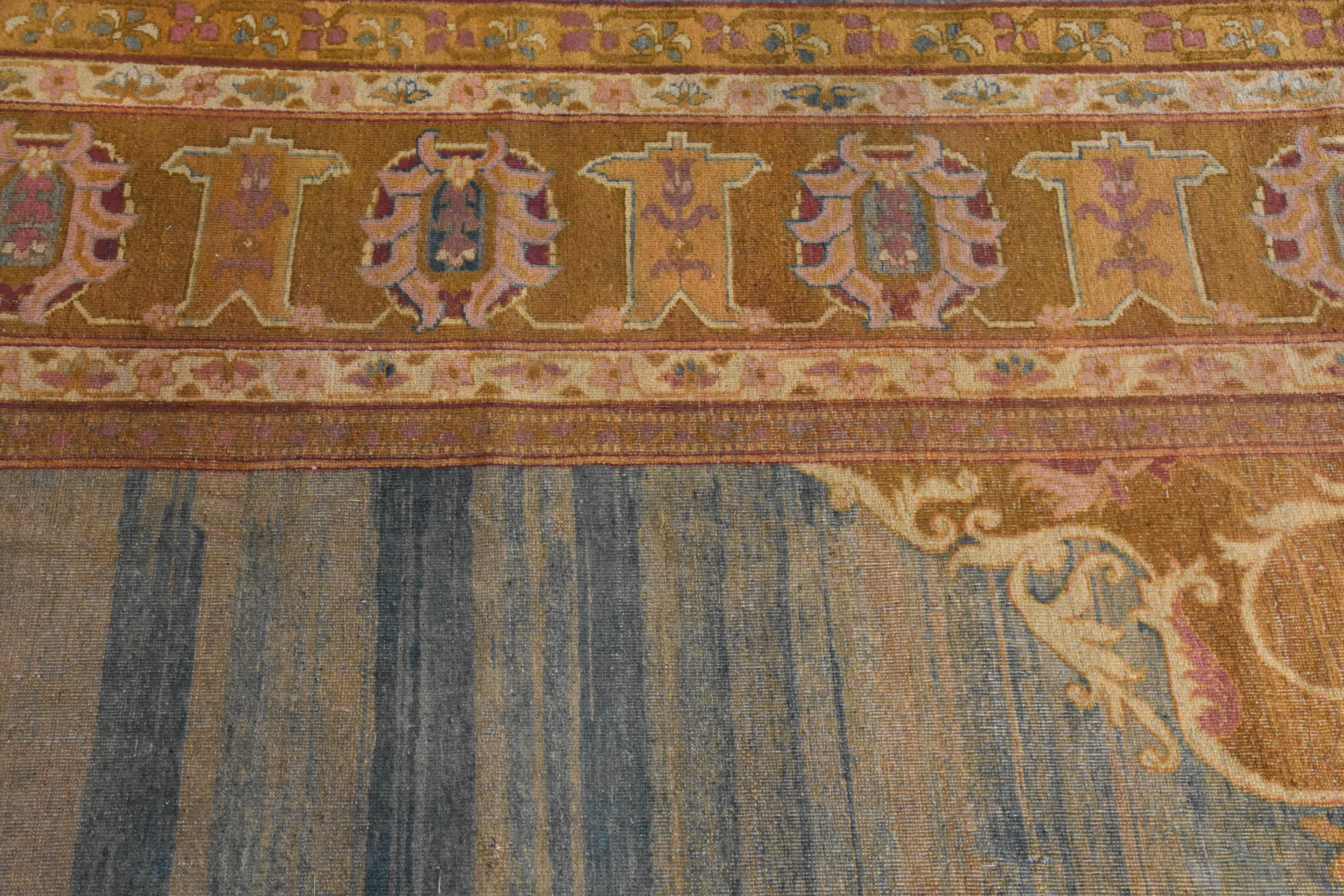 20th Century Green, Gold, Pink White Abrash Amritsar Rug from India, circa 1870s In Good Condition In Firenze, IT