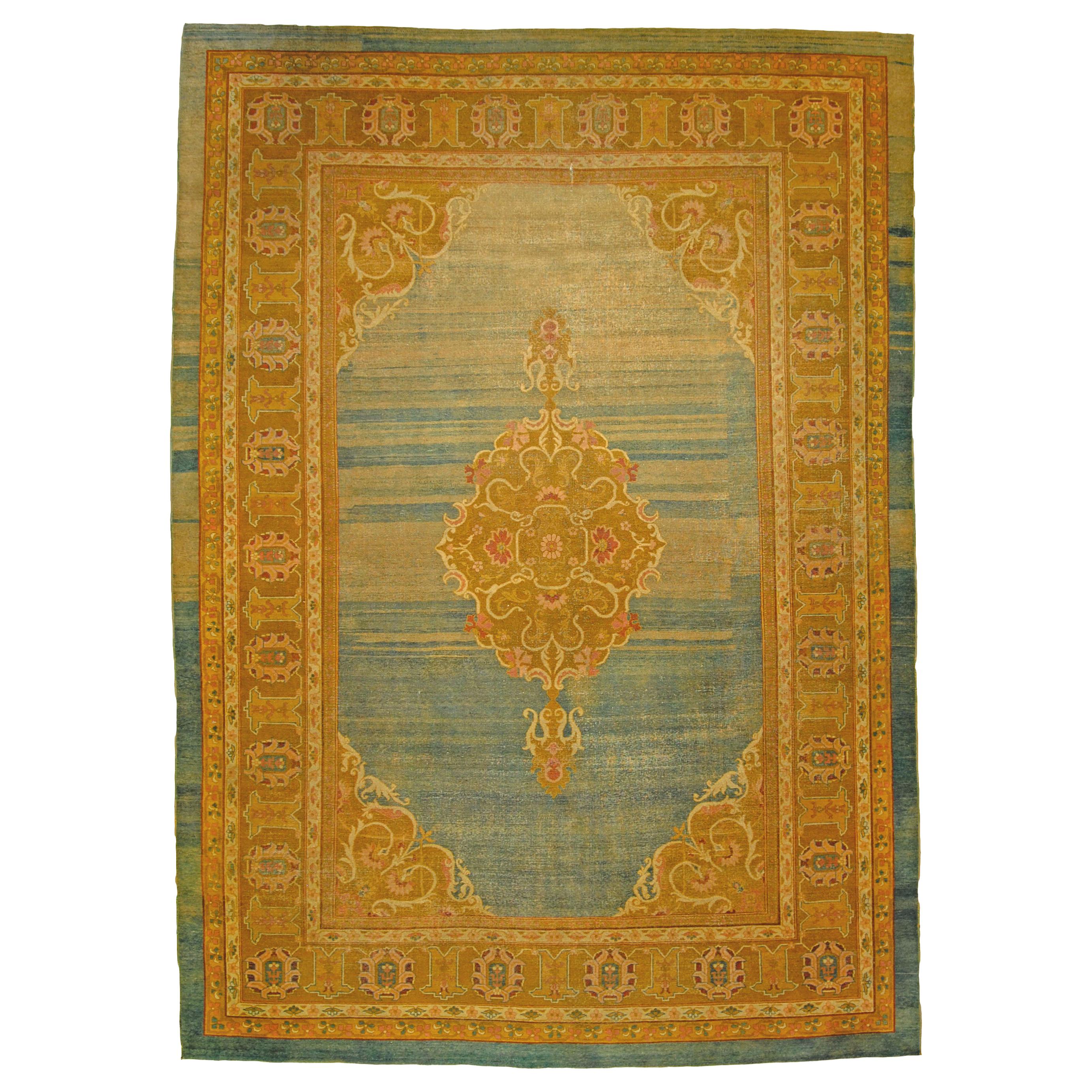20th Century Green, Gold, Pink White Abrash Amritsar Rug from India, circa 1870s