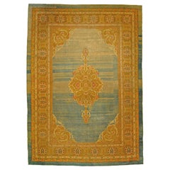 Antique 20th Century Green, Gold, Pink White Abrash Amritsar Rug from India, circa 1870s