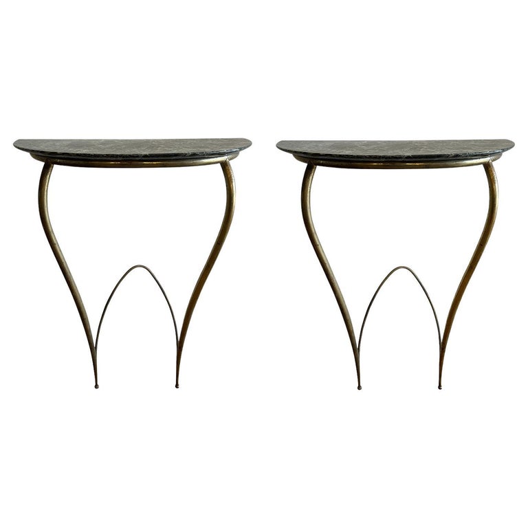 20th Century Green Italian Pair of Marble Console Tables by Carlo Enrico Rava For Sale