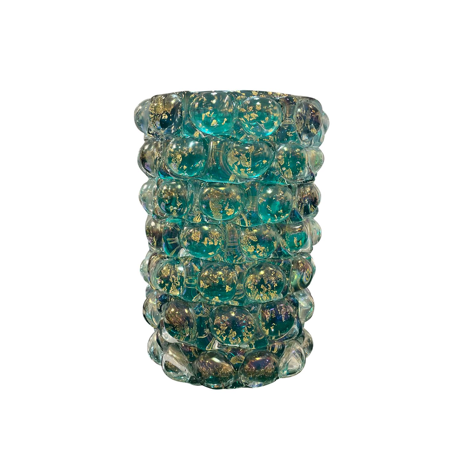 Mid-Century Modern 20th Century Green Italian Single Vintage Murano Glass Vase by Ercole Barovier For Sale