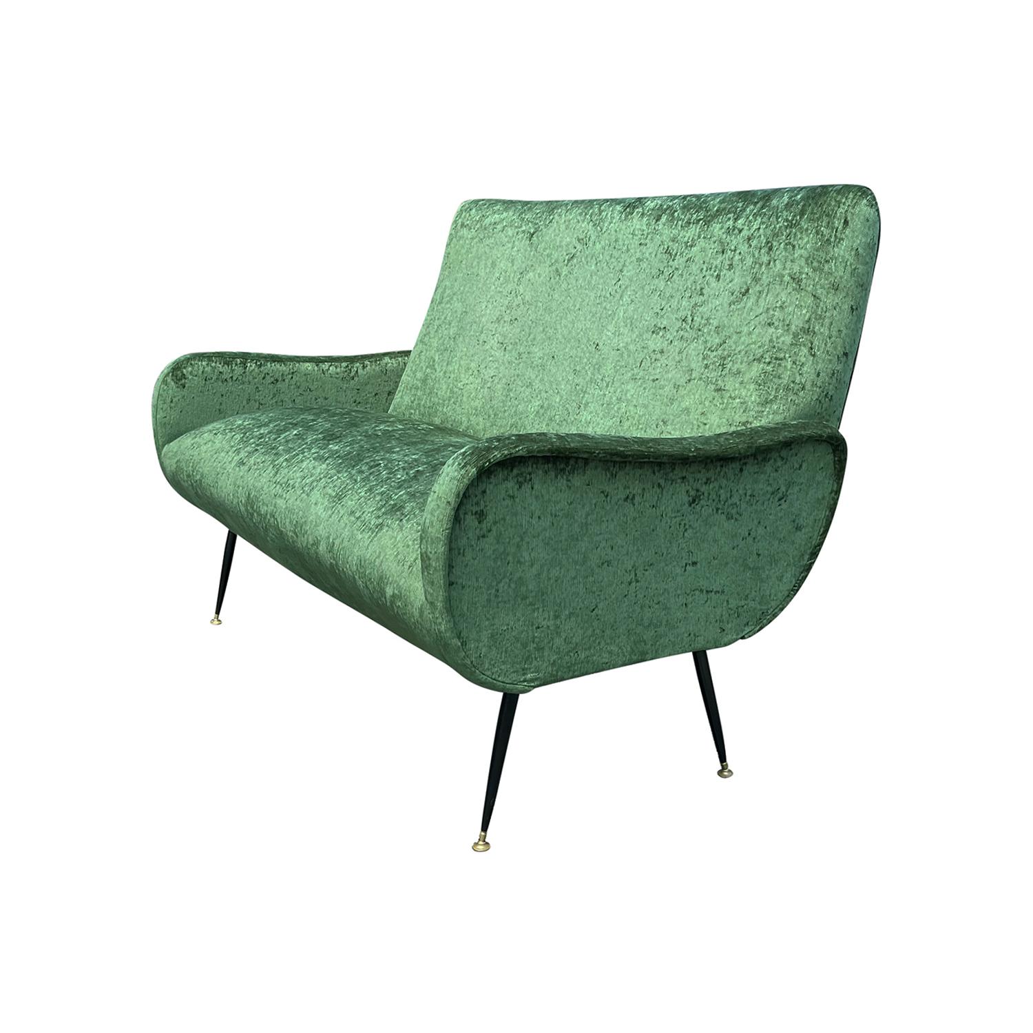 Mid-Century Modern 20th Century Green Italian Small Two Seater Sofa, Iron Settee by Marco Zanuso