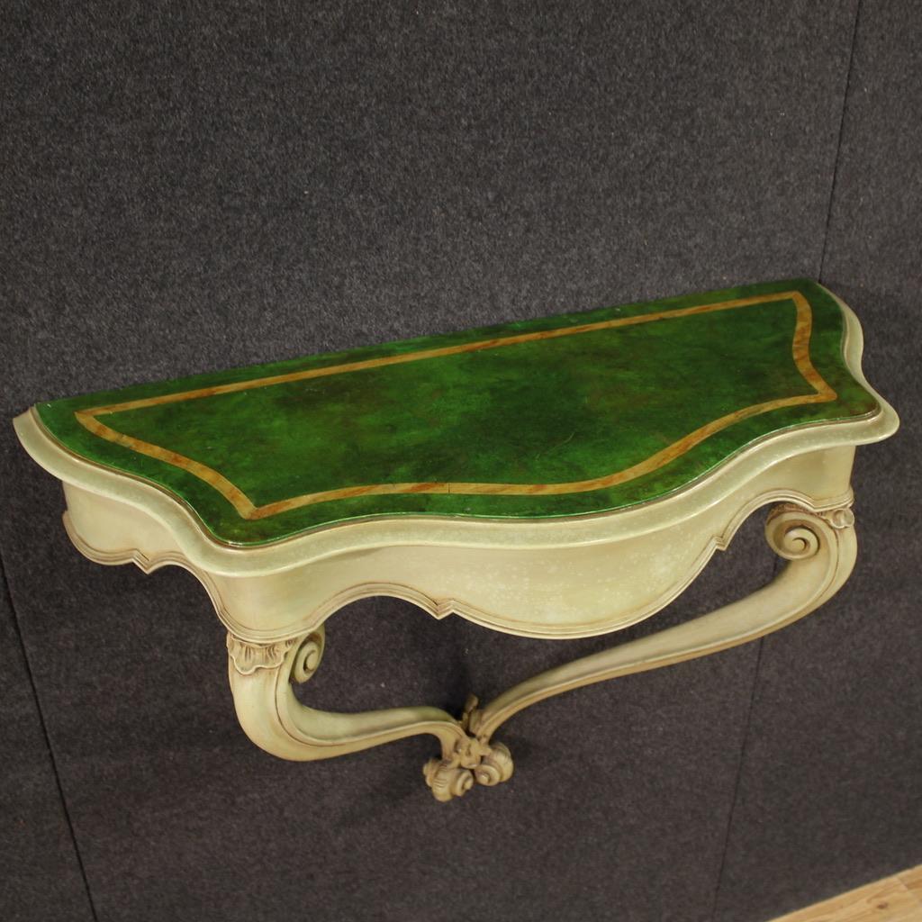 20th Century Green Lacquered and Painted Wood Italian Console Table, 1970 in vendita 5