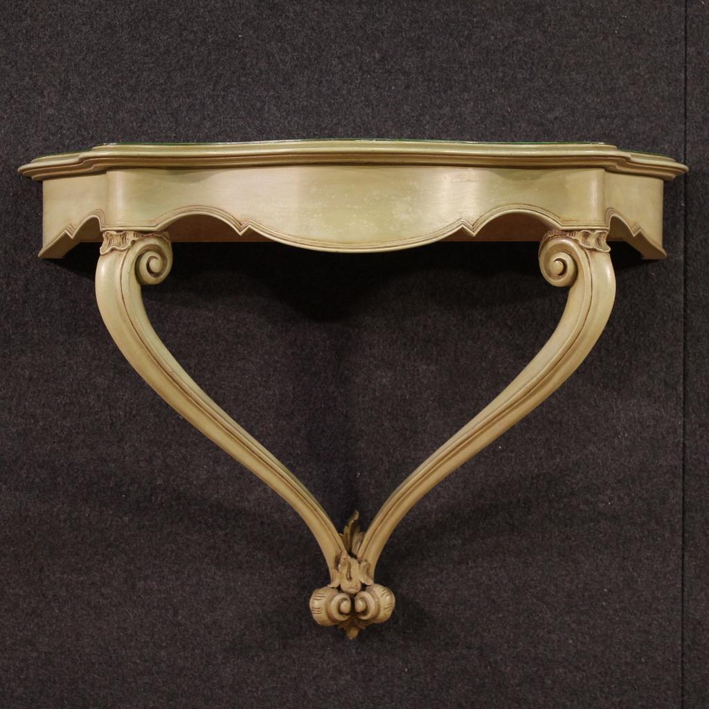 20th Century Green Lacquered and Painted Wood Italian Console Table, 1970 In condizioni buone in vendita a Vicoforte, Piedmont