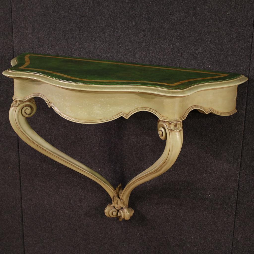 Legno 20th Century Green Lacquered and Painted Wood Italian Console Table, 1970 in vendita