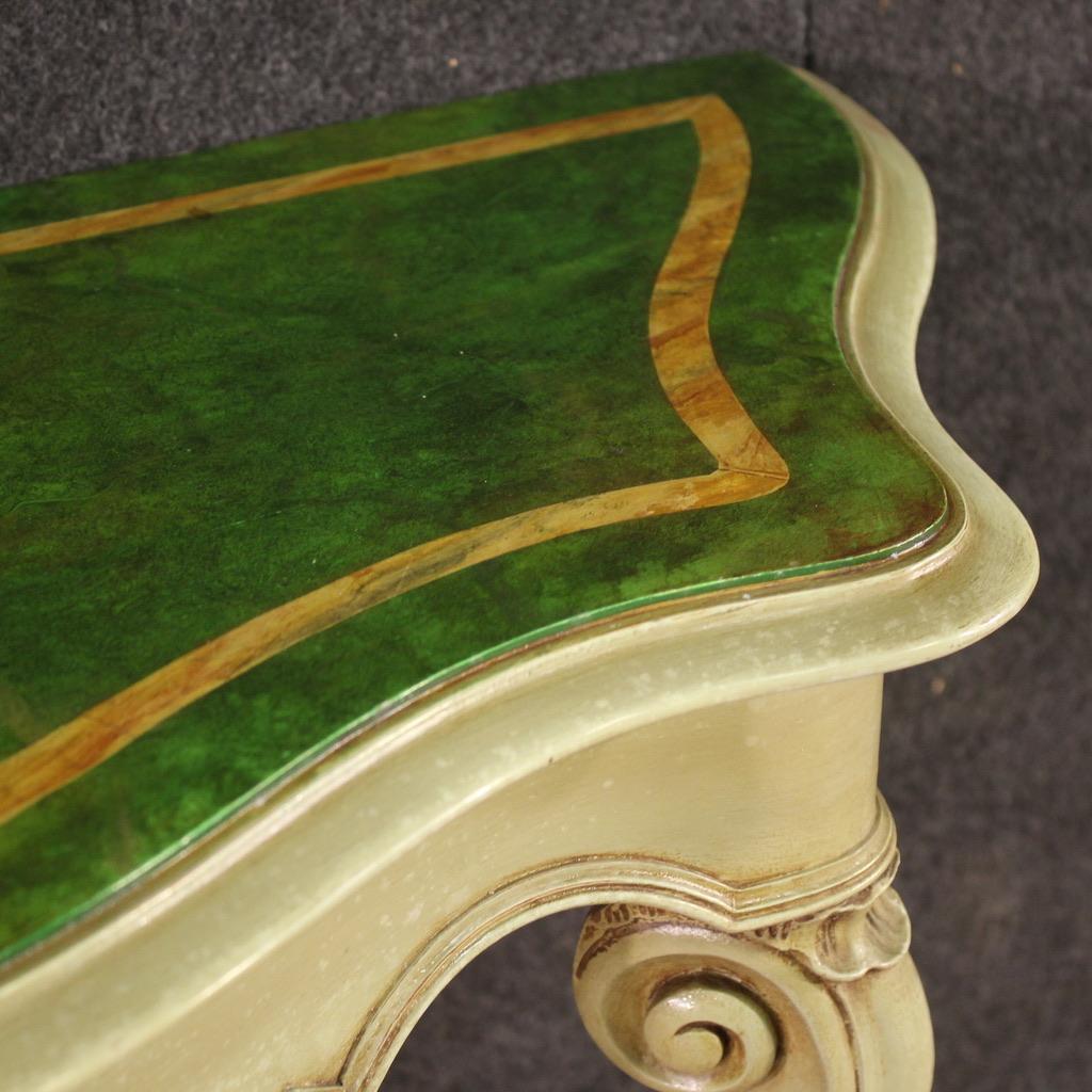 20th Century Green Lacquered and Painted Wood Italian Console Table, 1970 in vendita 1