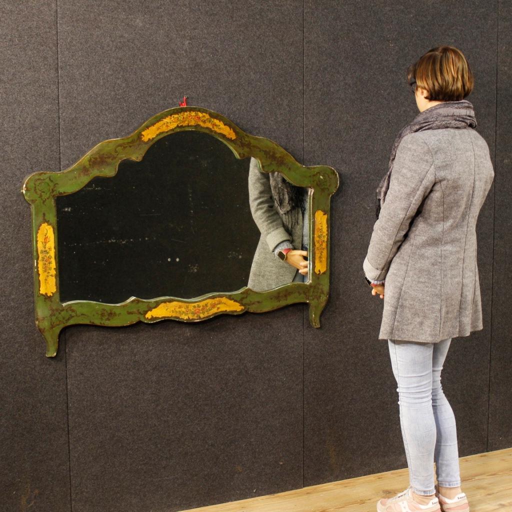 20th Century Green Lacquered and Painted Wood Venetian Mirror, 1950 7