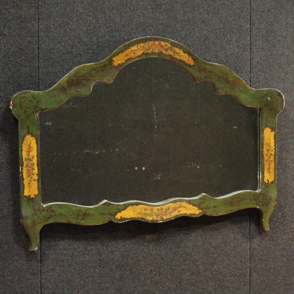 20th Century Green Lacquered and Painted Wood Venetian Mirror, 1950 2